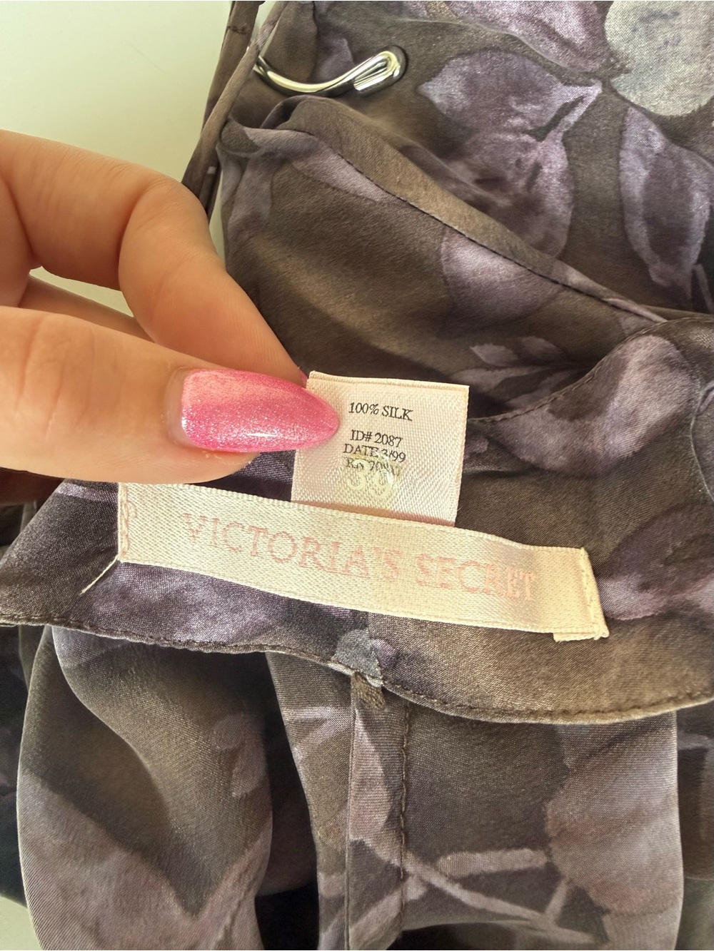 100% Silk (1999) Dark Fairy Garden Purple Vintage Victoria’s Secret Slip w/ Slit - Picture 6 of 7